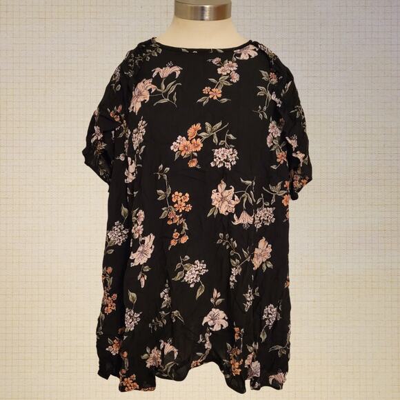 Angie 90s Boho Floral Cold Shoulder Tie Back Blouse Black Size Large - Picture 1 of 7